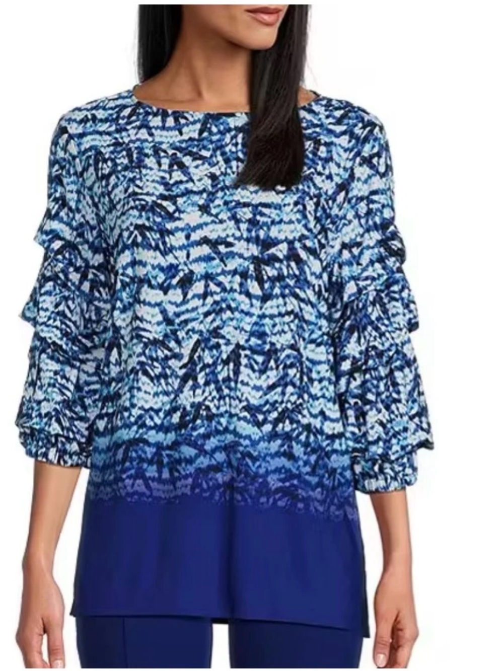 Investments Blue Multi-Pattern Ruffle-Sleeve Tunic